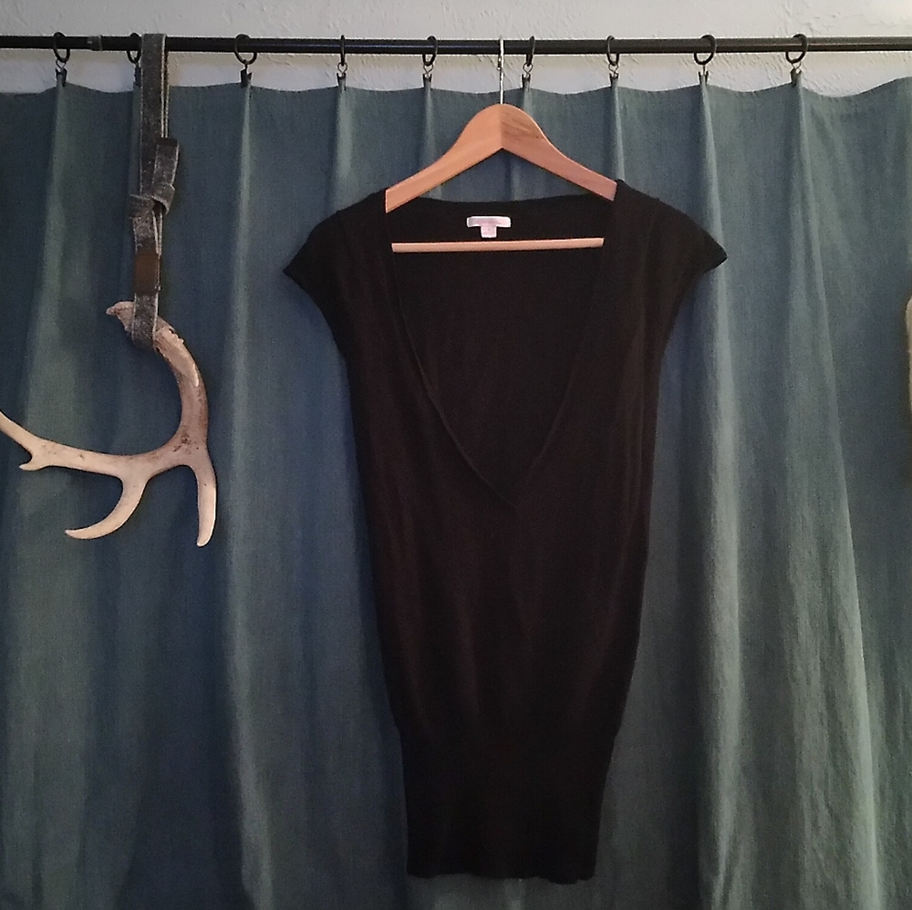 Low-Cut V-Neck Black Shirt